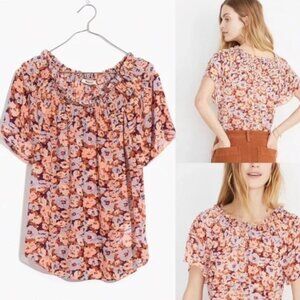 Madewell Smocked Mockneck Top in Floral Breeze